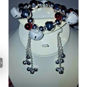 NEW Christmas JINGLE BELL BRACELET & SILVER STYLE CHANDELIER Earring Jewelry SET